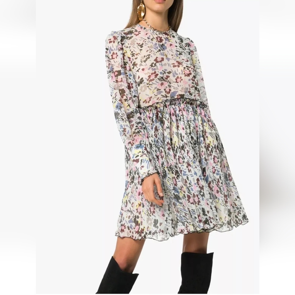 GANNI Floral Pleated Georgette Dress "Egrite” size EU 40/ Large